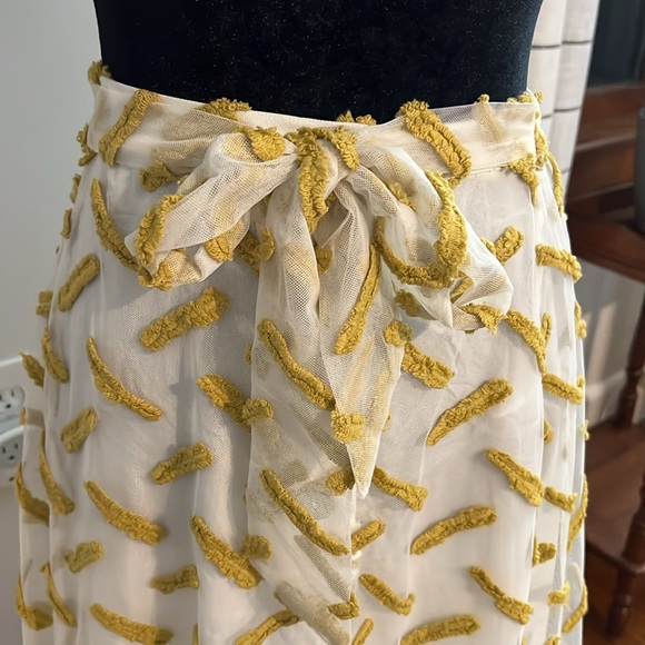 Daniel Rainn Anthropologie Cream & Mustard Embroidered Maxi Skirt Tie Waist - Picture 3 of 8